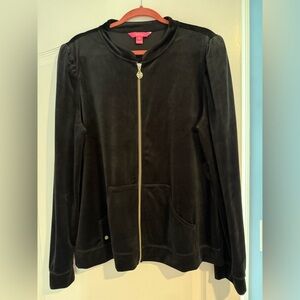 Lilly Pulitzer Evanna Black Velour Full Zip Jacket EUC XXL